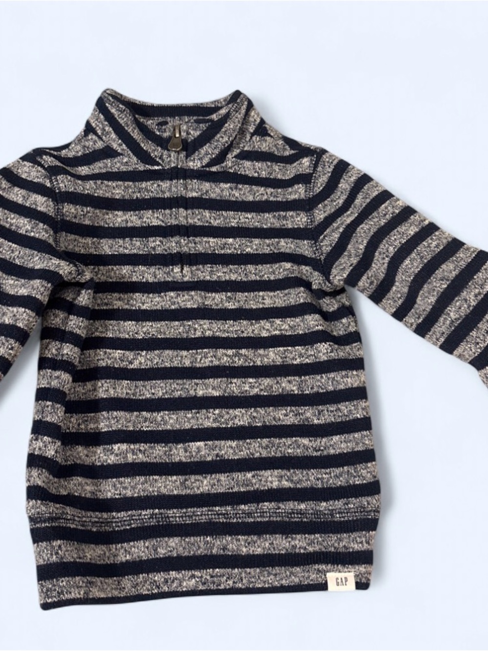 GAP Navy and Cream Striped Half-Zip Sweater